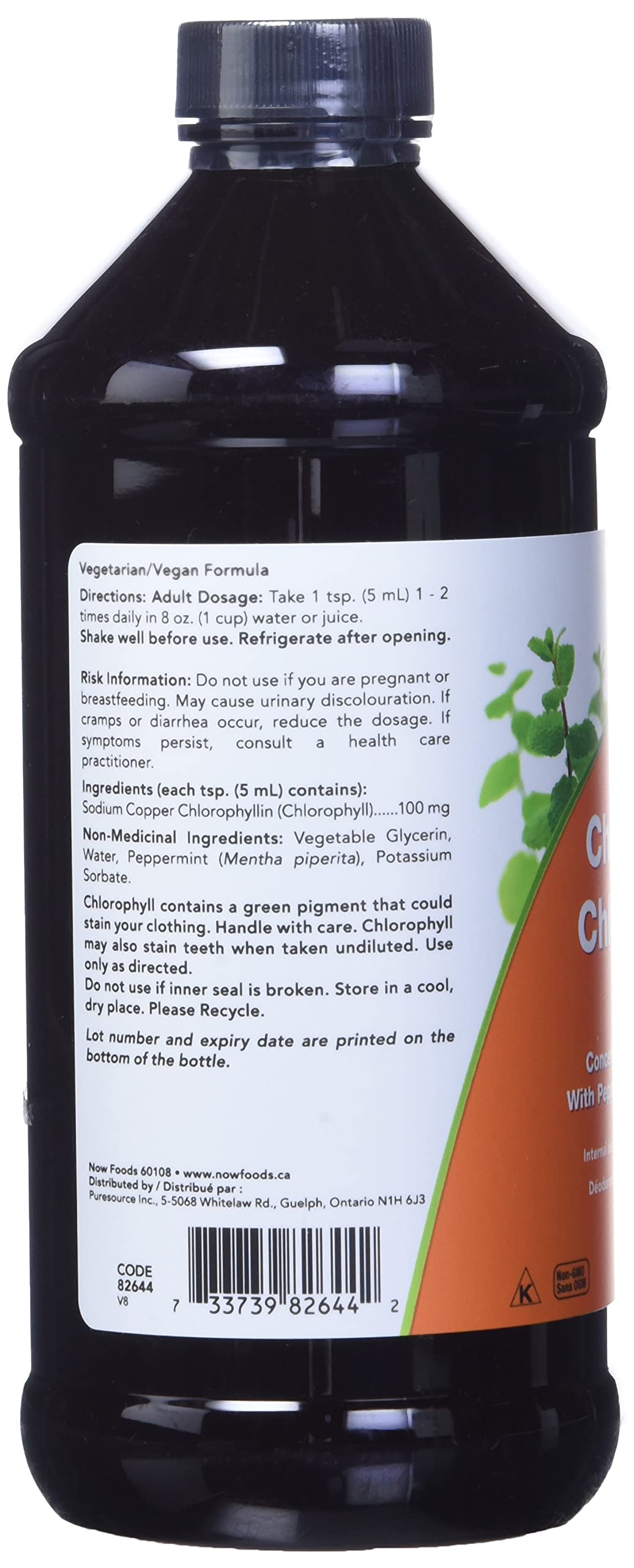 NOW Liquid Chlorophyll 3X + Mint Liquid, 473 mL