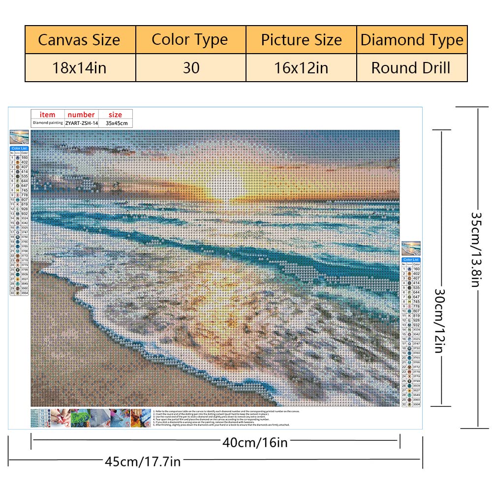 Beach DIY 5D Full Drill Diamond Painting Kit, Seaside Sunset Painting with Diamonds Kits, Landscape Round Diamond Painting Kits for Adults, Crystal Rhinestone Arts Craft Idea Gift (12 x 16 inch)