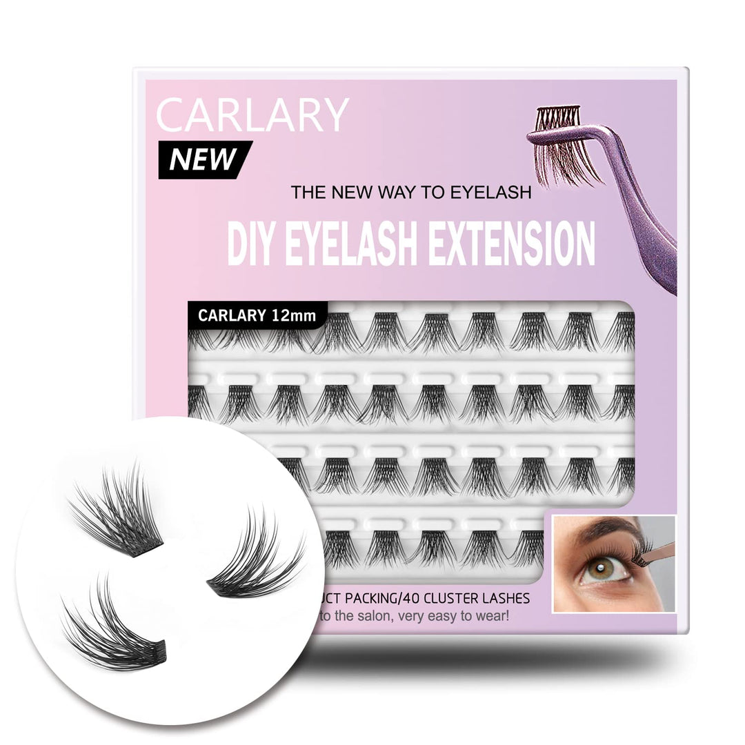 DIY Eyelash Extension, Individual Lashes, 3D Effect Reusable 40 Cluster Lashes, C Curl Fluffy Wispy Individual Eyelash Clusters for Home Eyelash Extensions (Fluffy-12mm), 40 Count (Pack of 1)