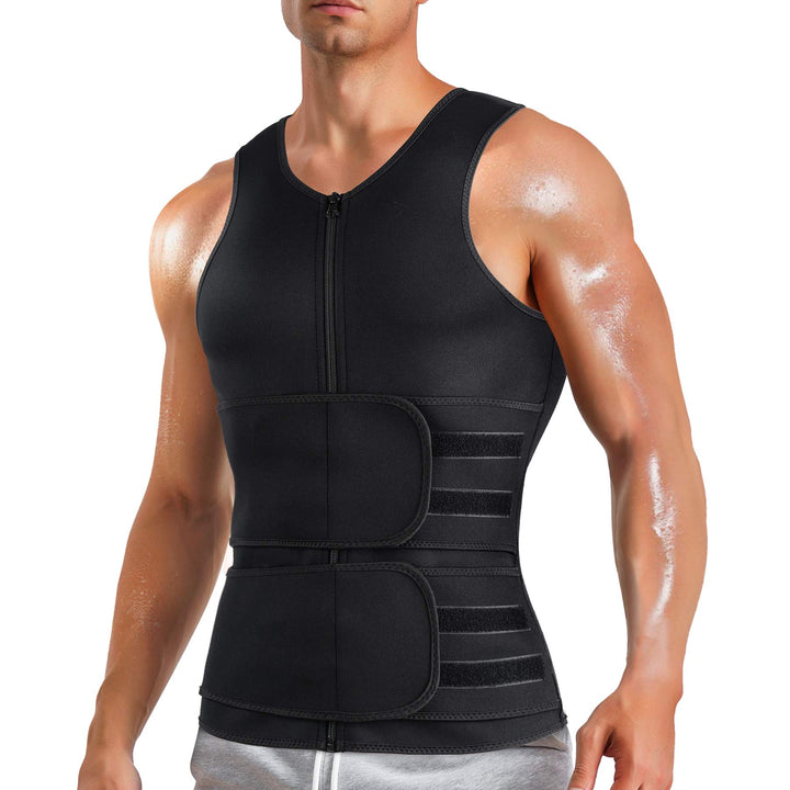 Men Hot Sweat Vest Neoprene Sauna Suit Waist Trainer Zipper Body Shaper with Adjustable Workout Tank Top (Black, Large)