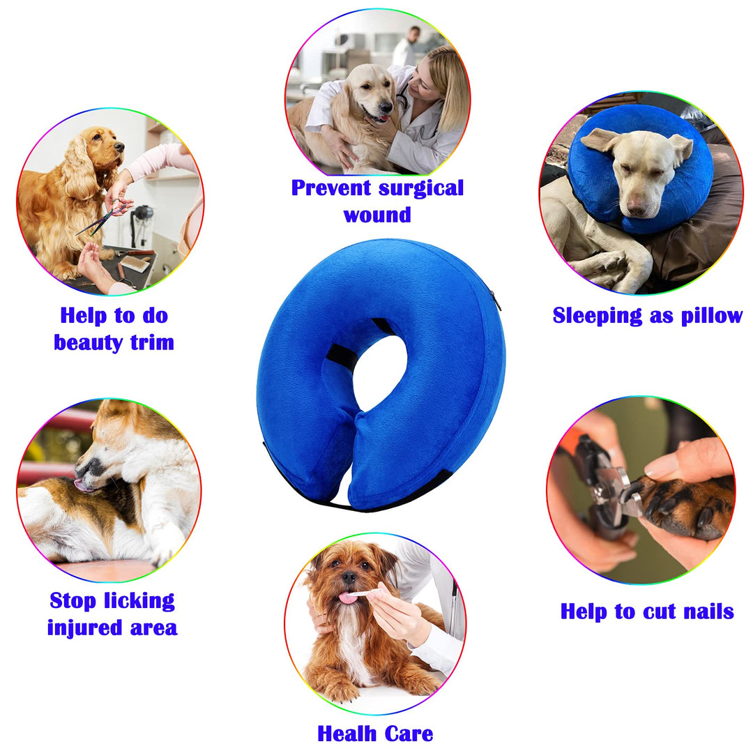 Inflatable Dog Collar, Soft Dog Cone for Dogs After Surgery, Adjustable Blow up Donut E-Collars for Small Medium Large Dogs and Cats