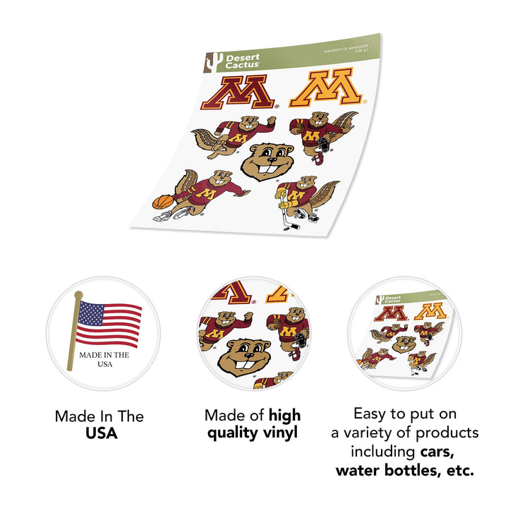 University of Minnesota Sticker Golden Gophers Vinyl Decals Laptop Water Bottle Car Scrapbook T2 (Type 2)