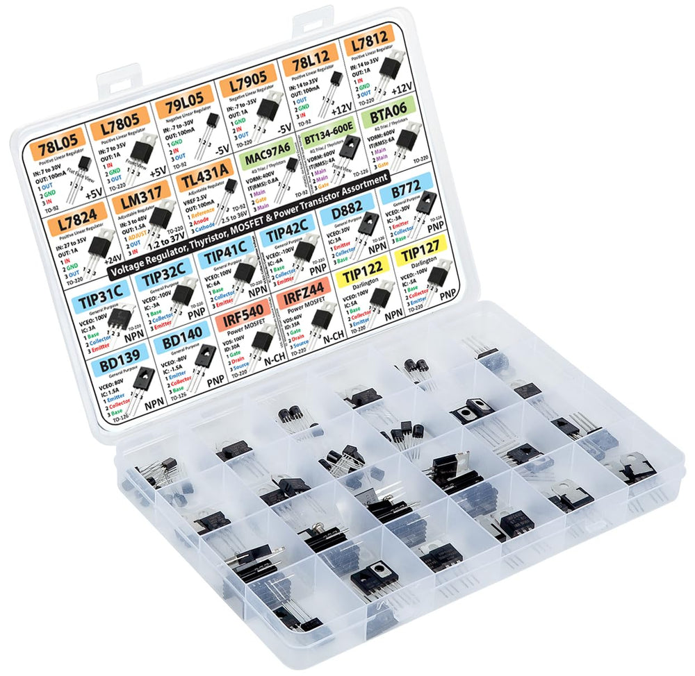 Power Transistor, Mosfet, Thyristor and Voltage Regulator Assortment Kit, 82 pcs, 24 Types