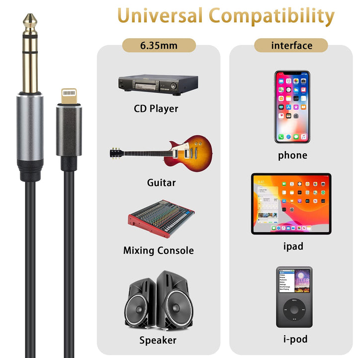 Lightning to 1/4 inch 6.35mm TRS Audio Stereo Cable for