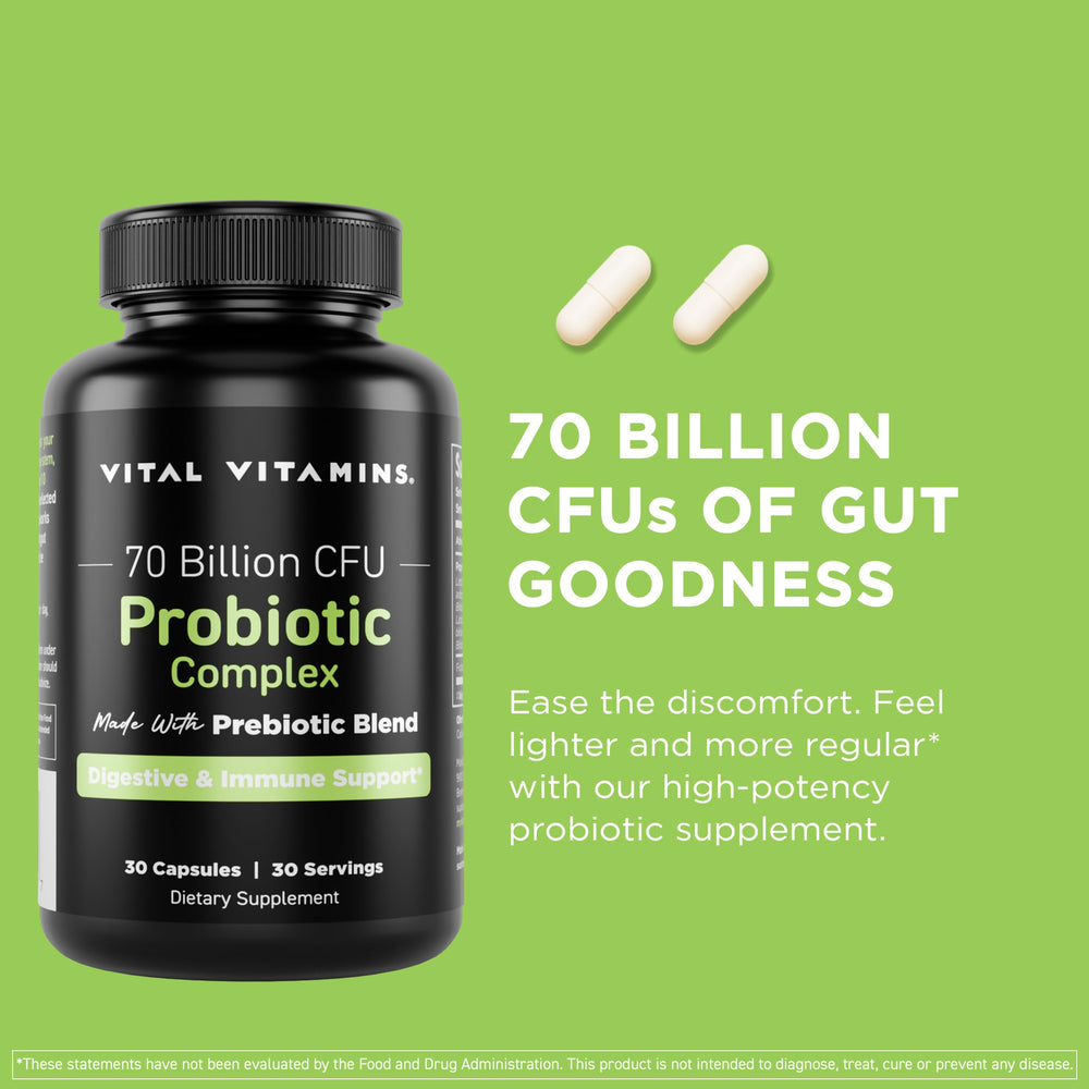 Probiotic Complex for Men & Women (4-Pack) - 70 Billion CFU - Made with Prebiotic Blend - Digestive, Gut Health, & Immune Support - Powerful Blend of 10 Strains