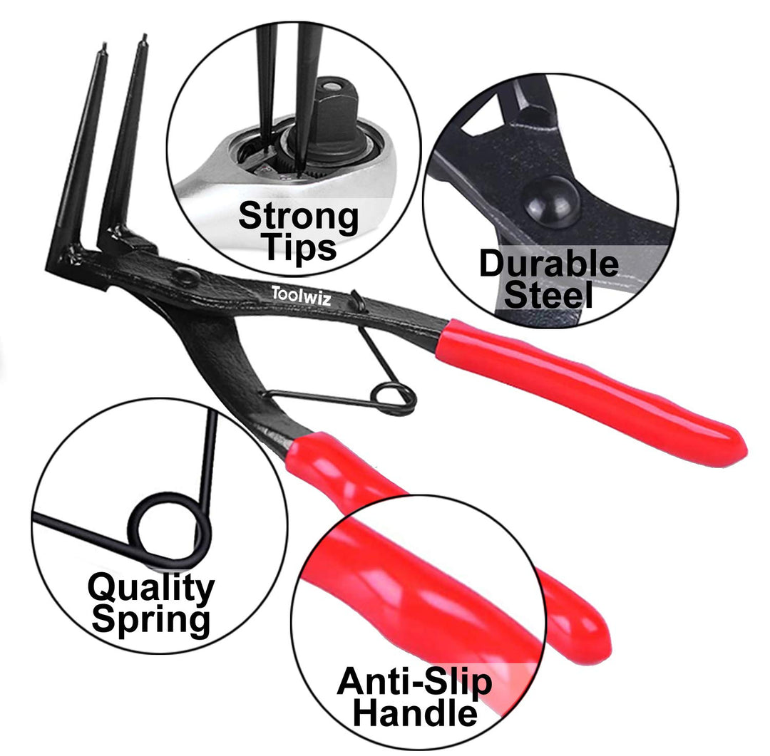 Snap Ring Pliers Set Heavy Duty Internal Master Cylinder Snap Ring Pliers Extra Long Snap Ring Pliers 90 Degree Long Nose Pliers for Trucks Motorcycles Cars