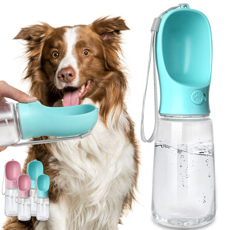 Dog Water Bottle, Leak Proof Portable Puppy Water Dispenser with Drinking Feeder for Pets Outdoor Walking, Hiking, Travel, Food Grade Plastic (19oz Blue)