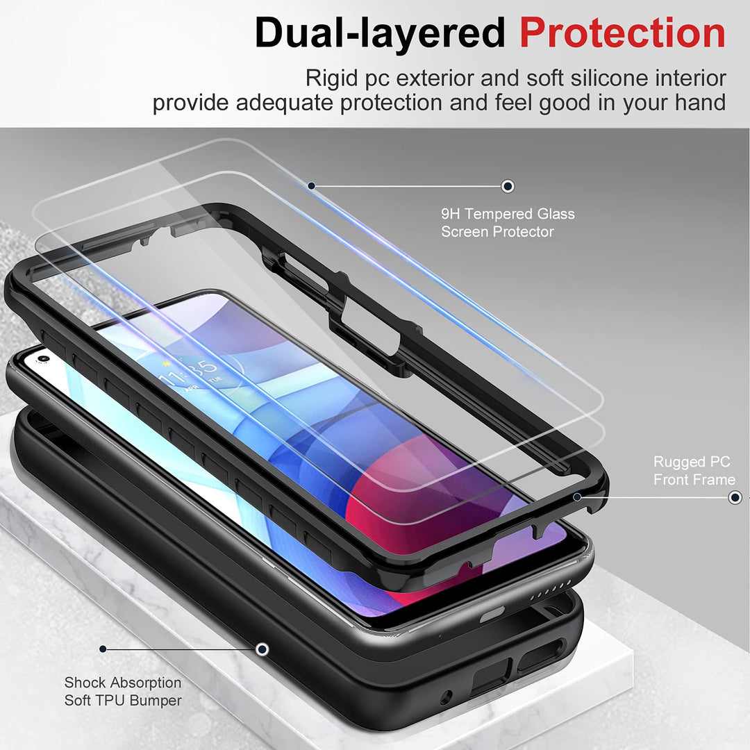 for Moto G Power 2021 Case, Motorola G Power Case with [2 x Tempered Glass Screen Protector] for Women Men, Full-Body Shockproof Soft Silicone Protective Phone Case for Moto G Power, Black