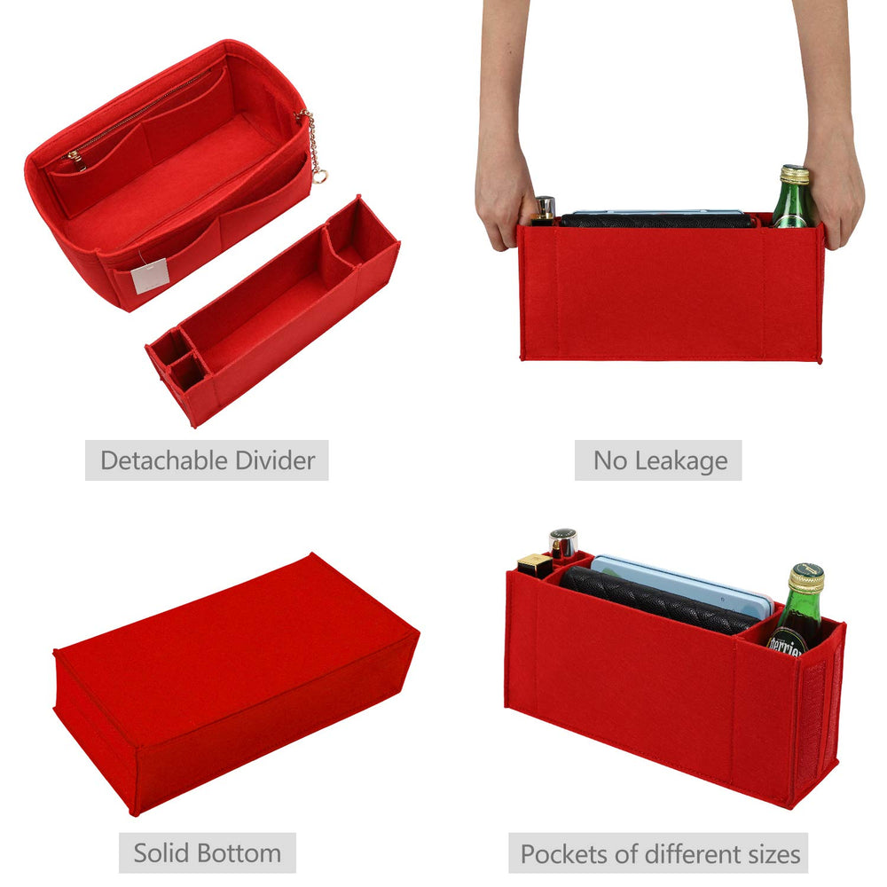 Purse Organizer Insert, Felt Purse Organizer with Zipper and Sewn Bottom Insert, Fit Speedy Neverfull Graceful,6 Sizes (Large, Red)
