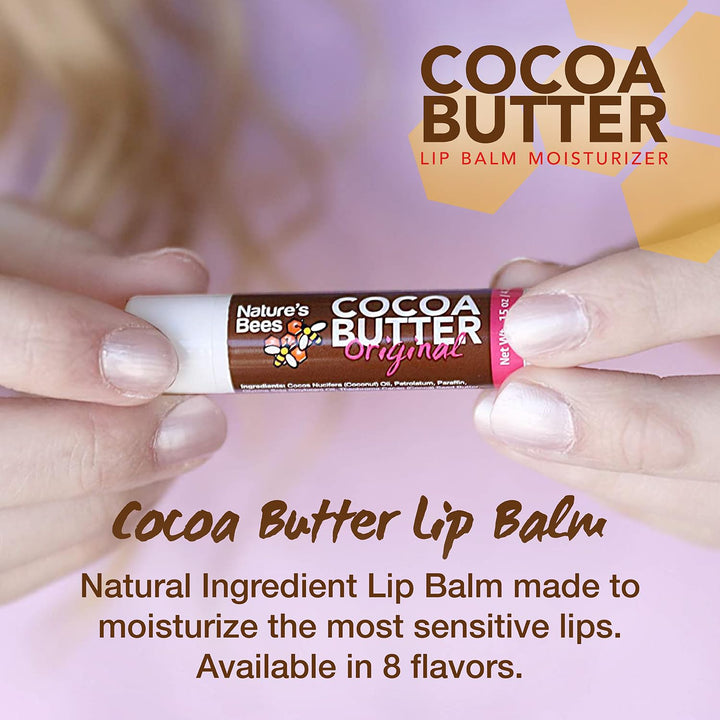Nature&#39;s Bees - Cocoa Butter Lip Balm Moisturizer - Original 24 Pack, 4 Flavors - Original, Shea Butter, Mango Butter, Olive Oil - Made w/Coconut Oil, Beeswax, Vitamin E, Aloe - 0.15oz (4.2g)