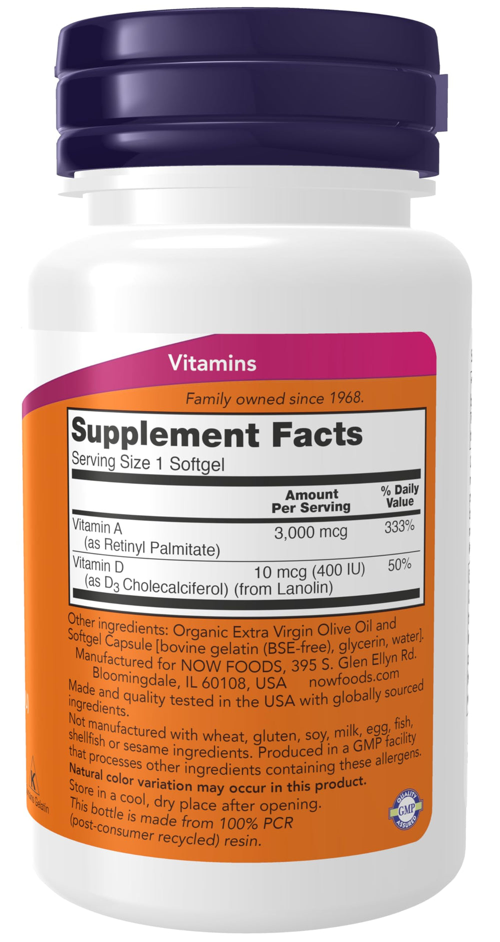 NOW Supplements, Vitamin A & D 10,000/400 IU, Eye H