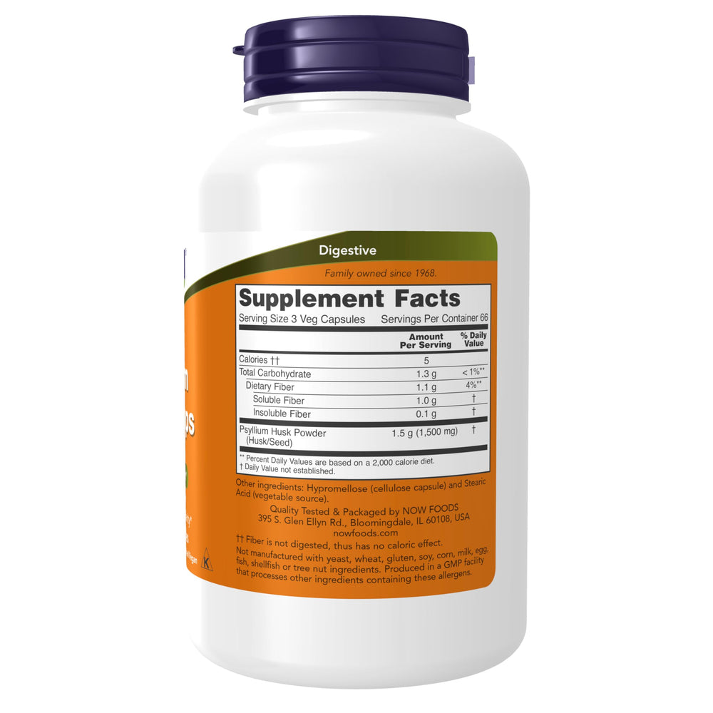 NOW Foods Supplements, Psyllium Husk Caps 500 mg, Non-G