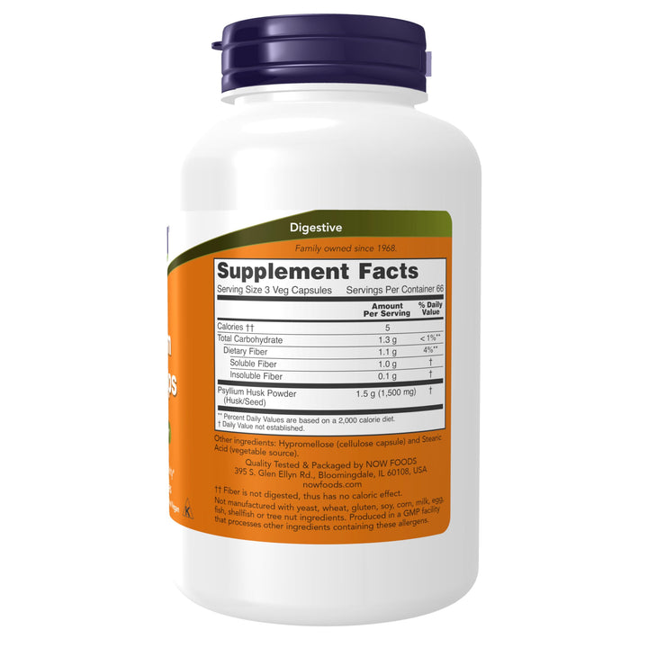 NOW Foods Supplements, Psyllium Husk Caps 500 mg, Non-G