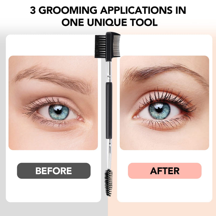2pcs 3 Head Eyebrow Eyelash Shaper Eyelash Comb Double Head Brush Makeup Grooming Tool cosmetic with 3 Different Spoolie Brushes for Separating Lashes, Eliminating Mascara Clumps, Grooming Brows