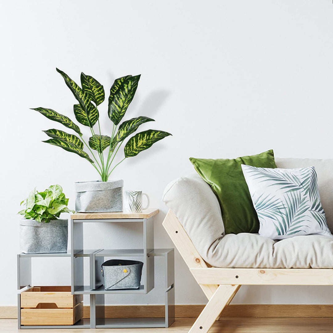 4pcs Small Fake Plants Potted Artificial Mini Fake Plant Set Greenery Evergreen Lotus Leaf Clover Luau Leaf for Desk Table Home Office Room Bedroom Decoration