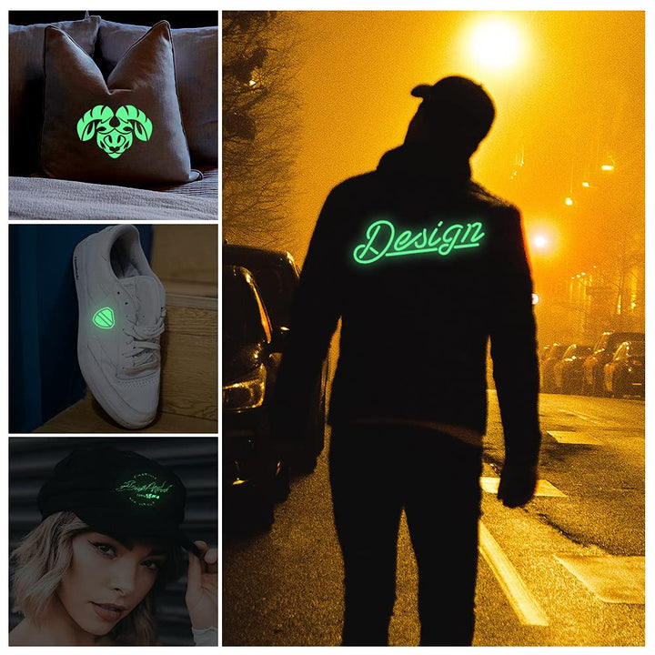 Heat Transfer Vinyl Roll 12in.x 10ft, White to Green Glow in The Dark HTV Vinyl for DIY T Shirts, Iron on Vinyl for Cricut Heat Press Machine, White-Green