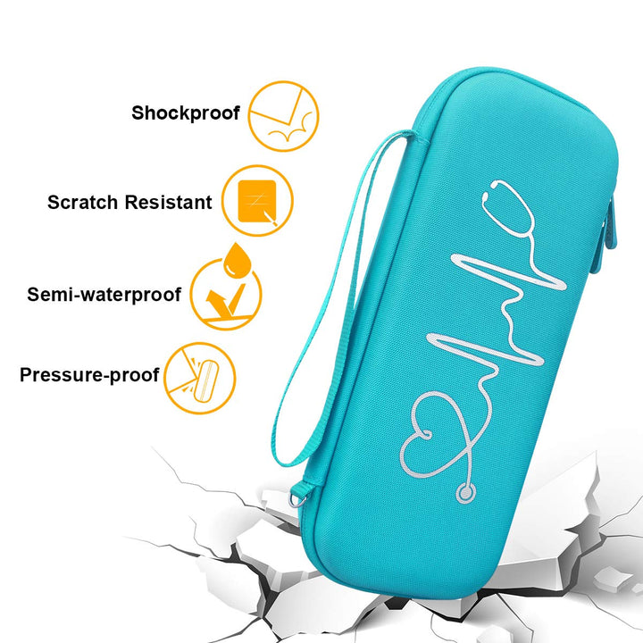 Hard Stethoscope Case for 3M Littmann Classic III, Lightweight II S.E, Cardiology IV Diagnostic, MDF Acoustica Deluxe Stethoscopes - Extra Room for Medical Hammer and Penlights, Turquoise