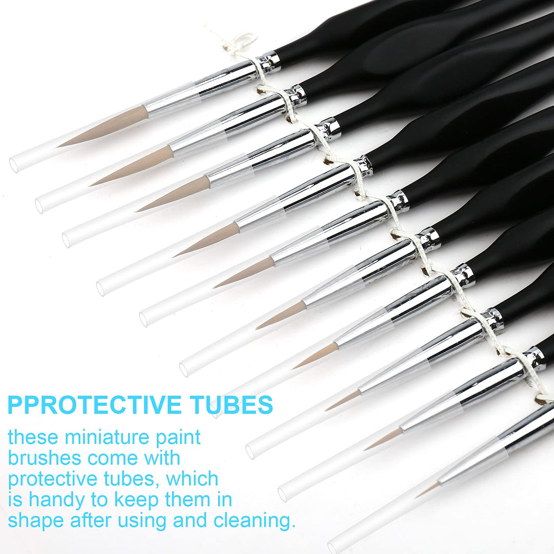 10 PCS Miniature Paint Brushes Kit, Fine Detail Painting Brush Micro Professional Tiny Paints Brush Set for Watercolor, Oil, Face, Acrylic, Nail, Line Drawing, Scale Model Painting