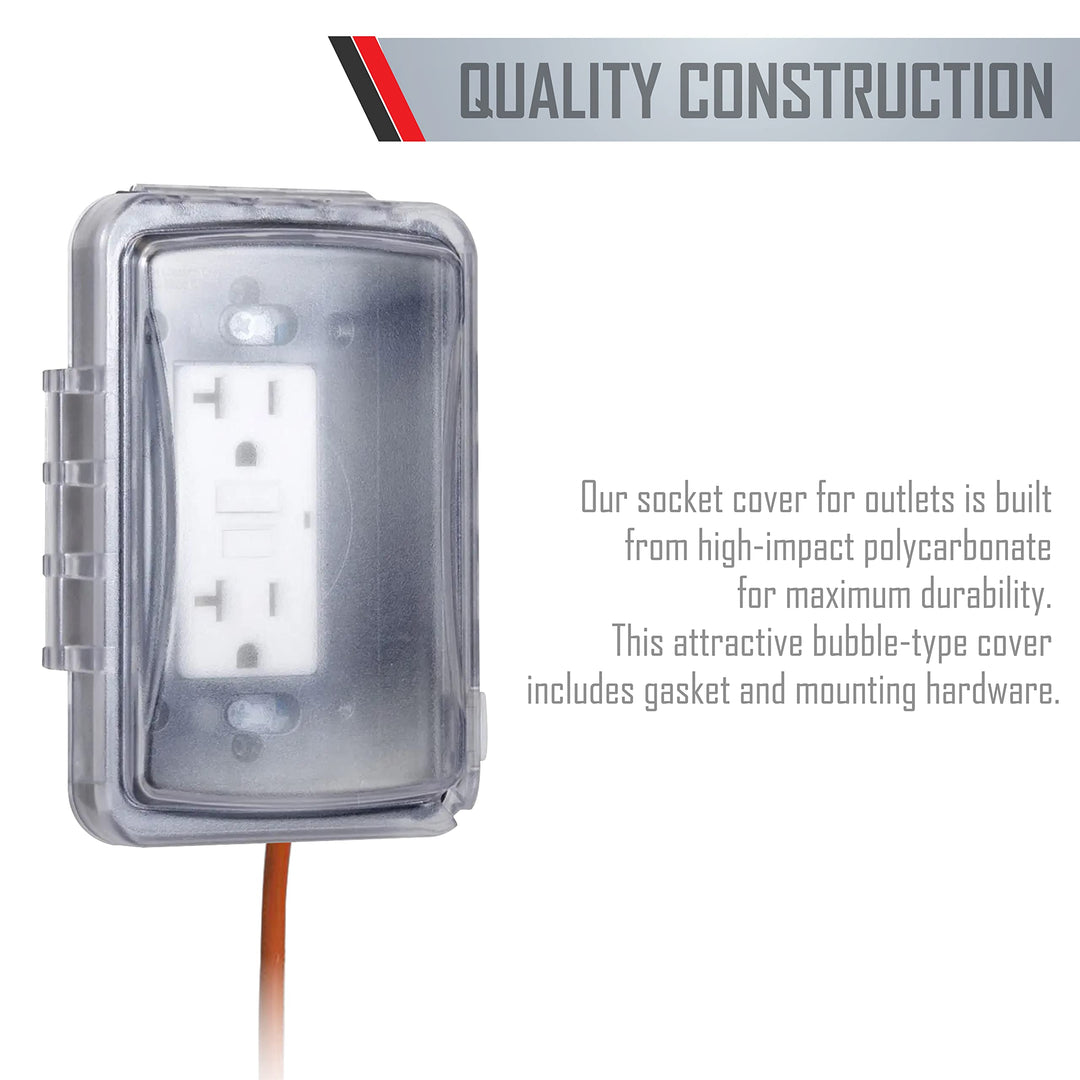 Taymac MM110C Weatherproof Single Outlet Outdoor Receptacle Cover, 5/8 Inches Deep, Clear