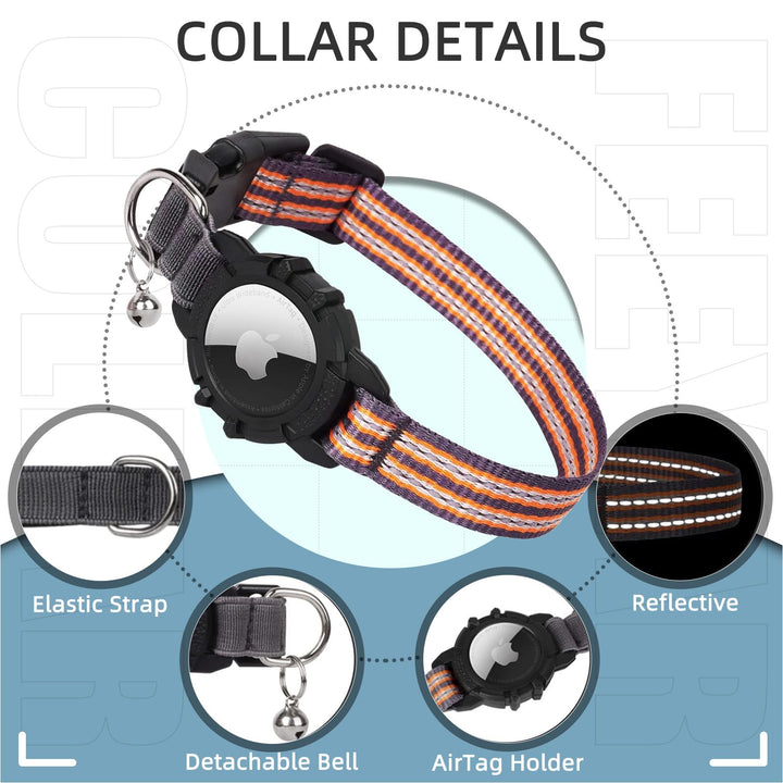 FEEYAR Integrated Collar with Apple AirTag Holder, Reflective GPS with Bell Orange, Lightweight Tracker for Girl Boy [Cat]s, Kittens and Puppies
