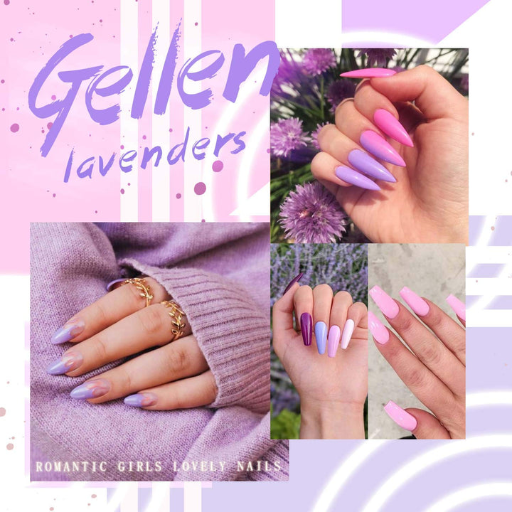Gel Nail Polish Kit - 6 Colors Lavenders Series - Violet Lilac Rose Pink Popular Nail Gel Colors Nail Art DIY Home Gel Manicure Set