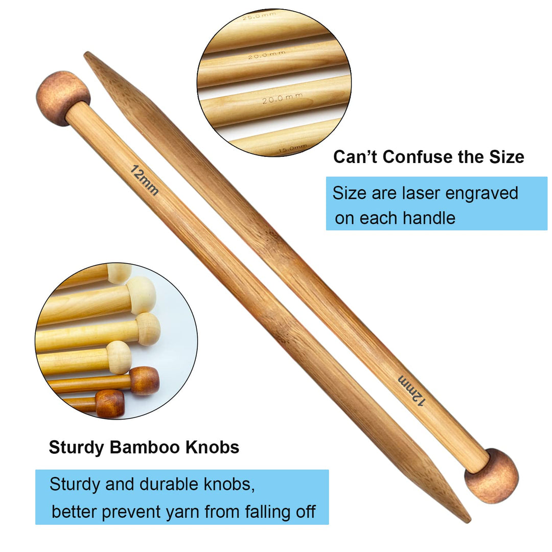 Weabetfu Large Size Bamboo Knitting Needle Straight Sin