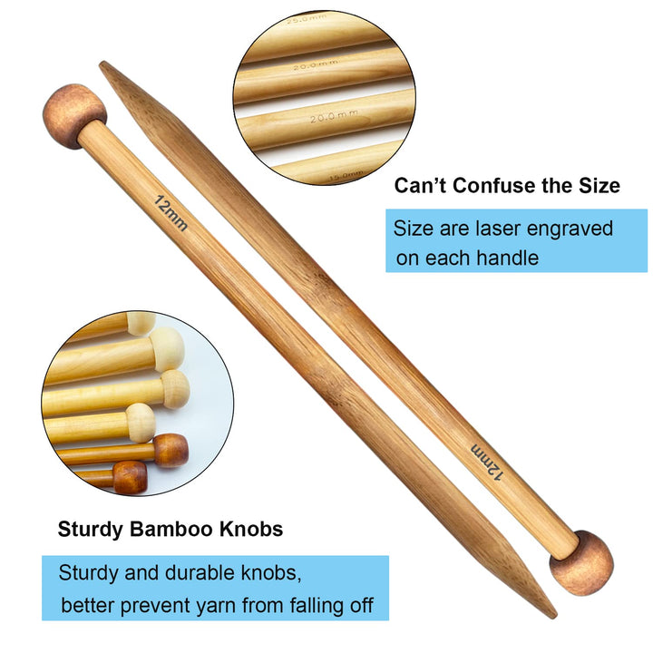 Weabetfu Large Size Bamboo Knitting Needle Straight Sin