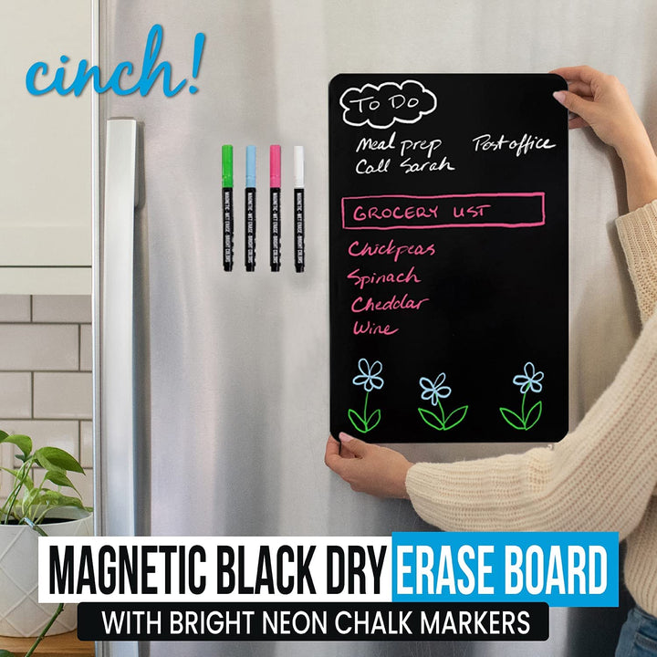 Cinch 12x8 Fridge Whiteboard Magnetic Plus 4 Markers - White Board for Fridge, Magnetic White Board for Refrigerators, Dry Erase Board for Fridge, Fridge Board Magnetic with Marker