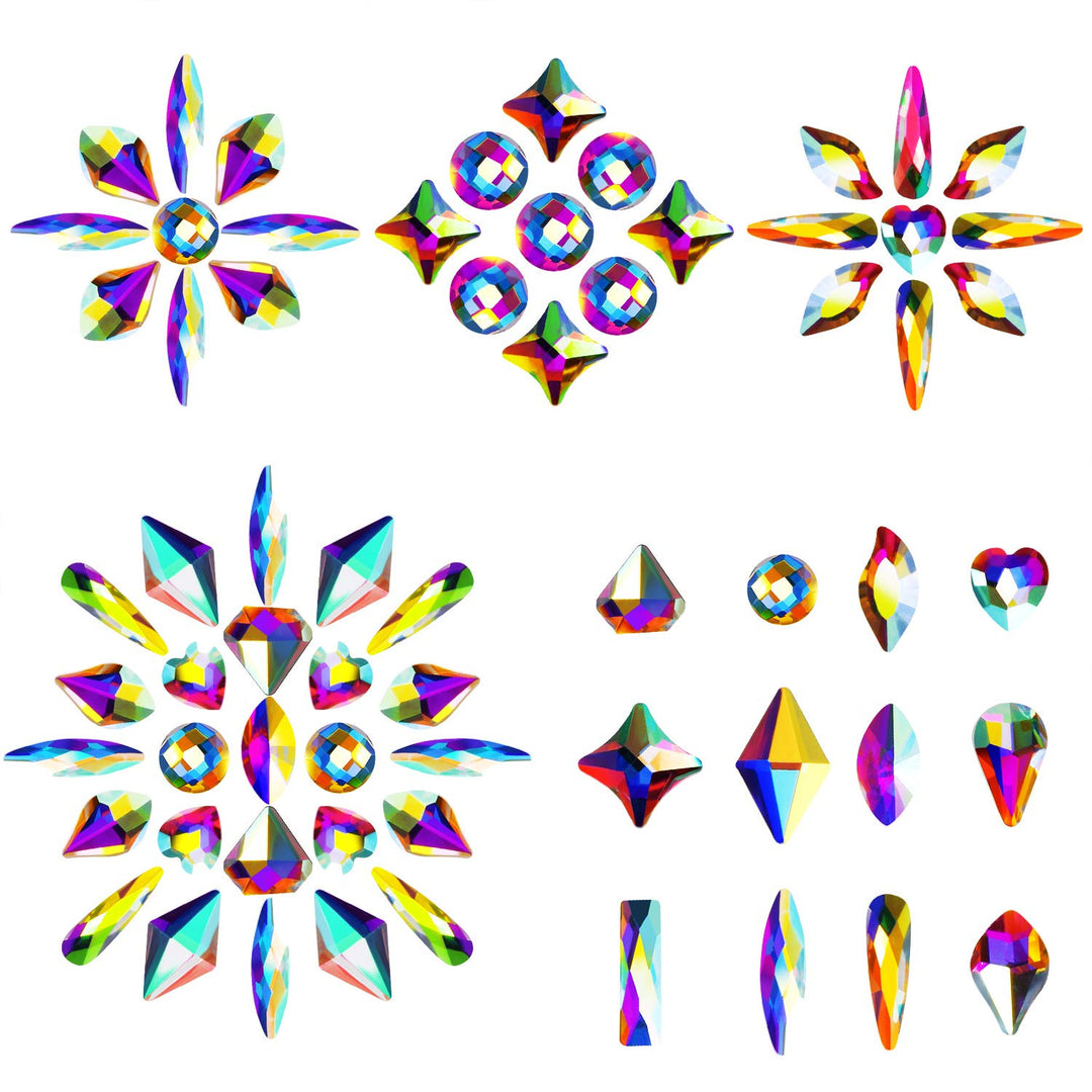 Multi Shapes AB Nail Diamond Flatback Rhinestones Crystals Nail Gems Mixed AB Nail Glass Crystals Stone jewels for Nail Clothes Shoes Bags Crafts Makeup (240 Pieces)