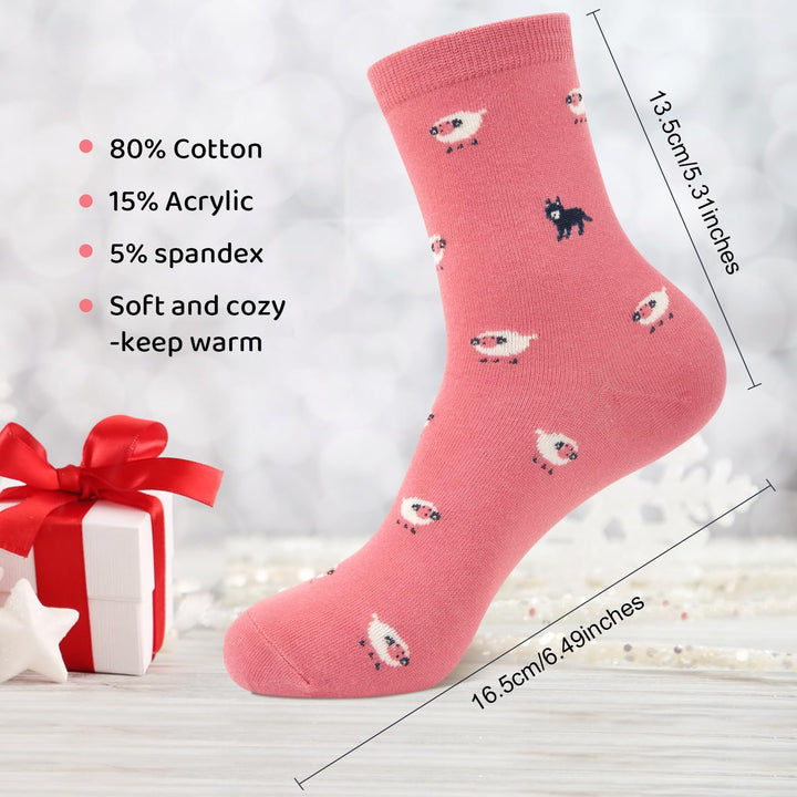 Chalier 5 Pairs Womens Cute Animal Socks Colorful Funny Casual Cotton Crew Socks,Style 01,Free size