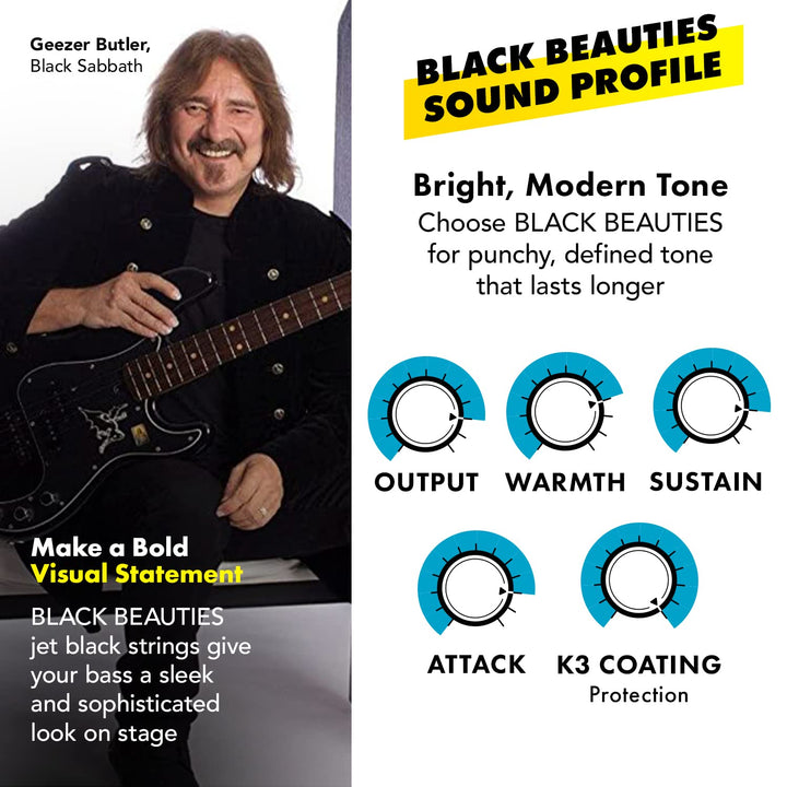 DR Strings BKB-45 BLACK BEAUTIES BLACK Colored Bass Strings 45-105, Medium