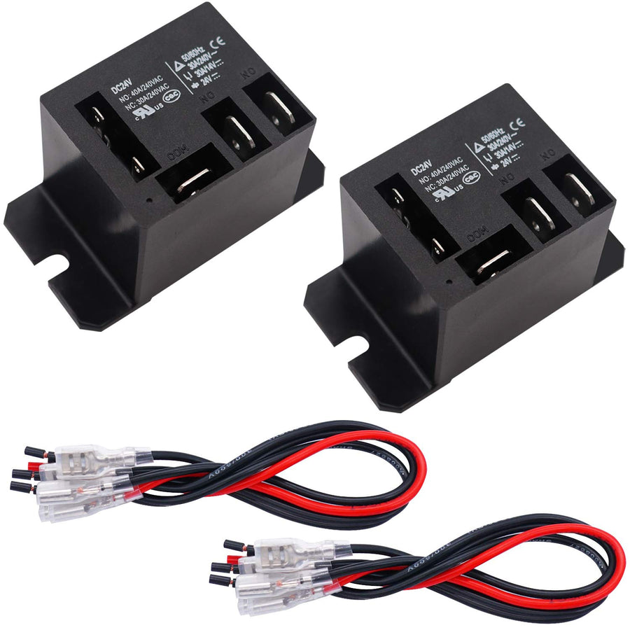 2PCS Power Relay DC24V Coil, 30A SPDT(1NO 1NC) 120 VAC with Flange Mounting and 10 Quick Connect Terminals Wires Mini Relay NT90-DC24V-10X