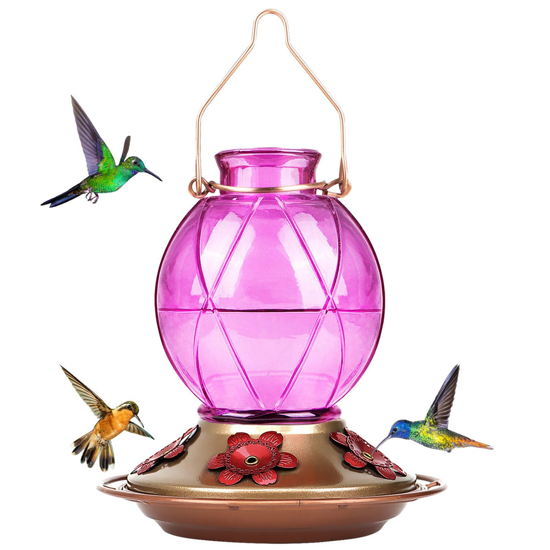 BOLITE Hummingbird Feeder, Glass Hummingbird Feeder for Outdoors, Netted Texture Ball Shape Bottle, 20 Ounces, Lavender