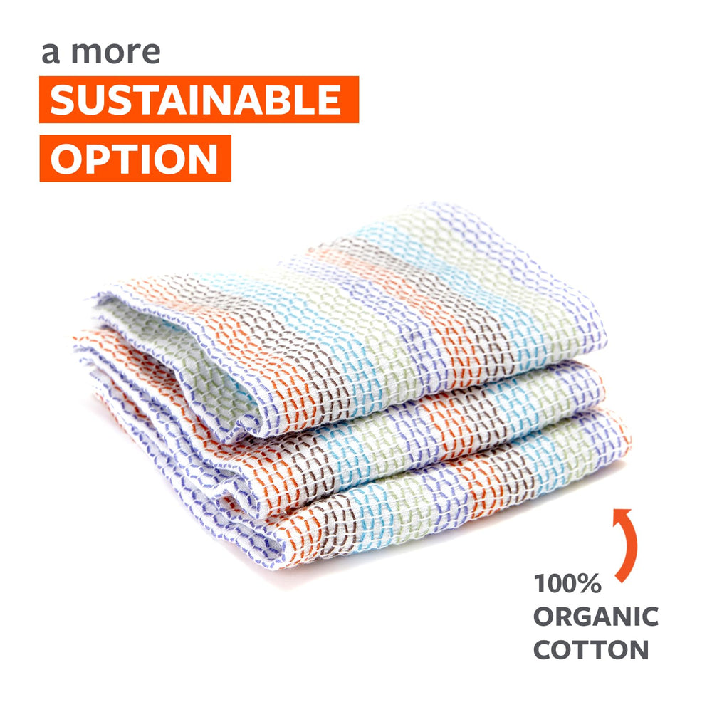 Tidy 100% Organic Cotton Dish Cloths, Set of 3, Multicolored