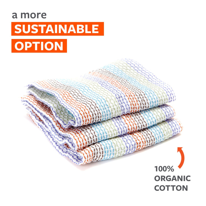 Tidy 100% Organic Cotton Dish Cloths, Set of 3, Multicolored