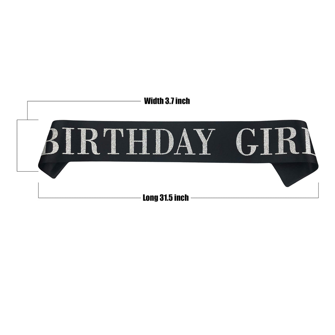 Birthday Girl Sash, Black Satin Silver Glitter Sash, Happy Birthday Princess Party Decorations, Women&#39;s Birthday Party Supplies, 16,18,21,30,40,50 or Any Other Birthday Party
