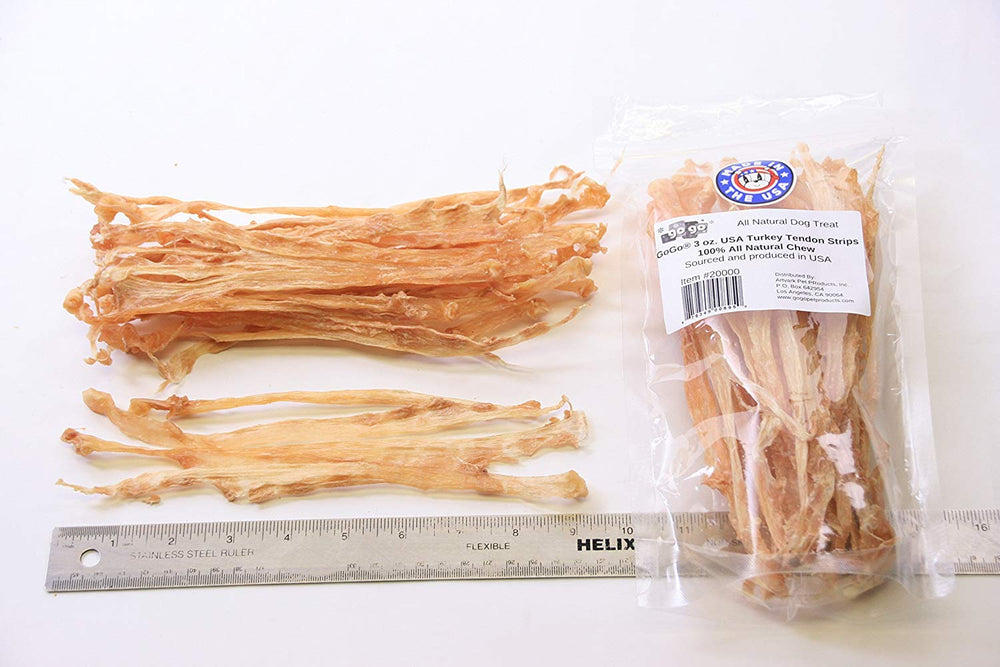 3oz Turkey Tendon Strips Dog Chew Treats Sources and Made in The USA (2 Pack)
