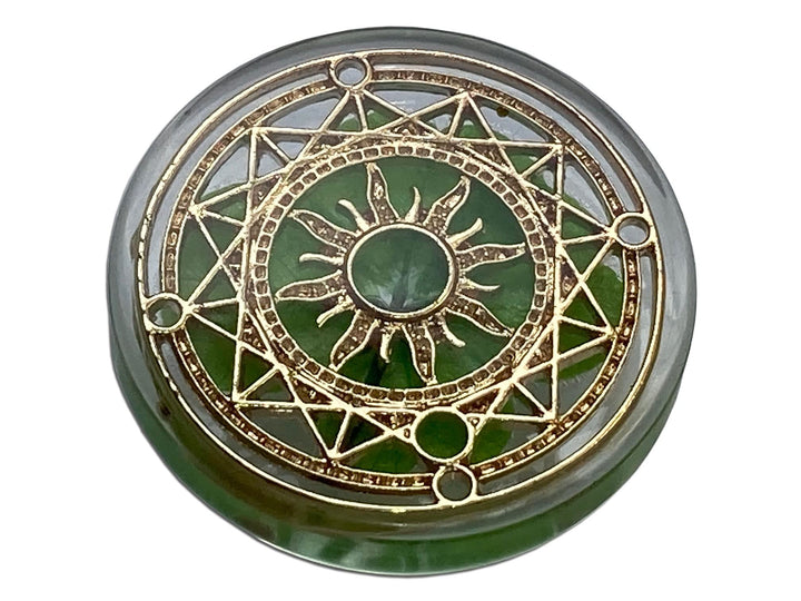 Real Four Leaf Clover Good Luck Pocket Token, Preserved, 1.25”, Including Metal Ornament (Magic Circle of The Sun)
