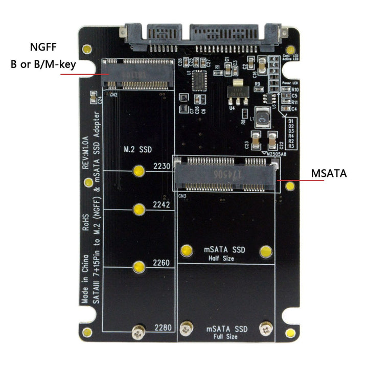 CableCC 2 in 1 Combo M.2 NGFF B-key &amp; mSATA SSD to SATA 3.0 Adapter Converter Case Enclosure