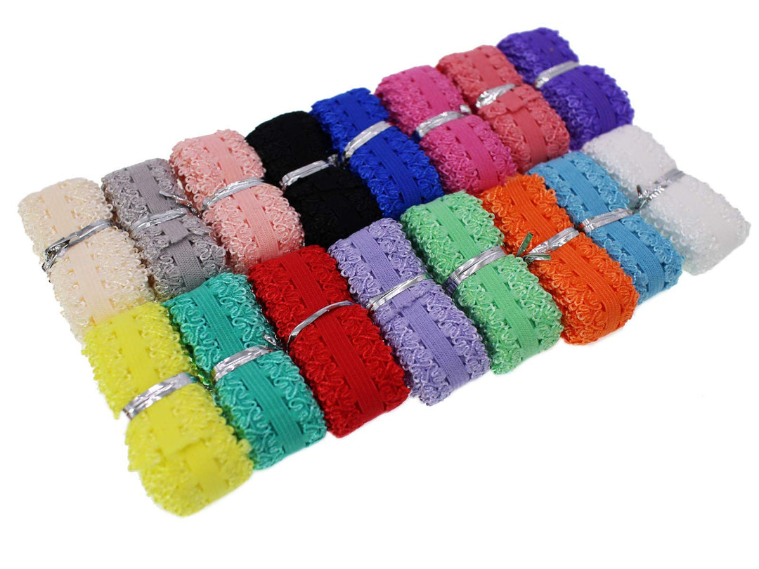 Picot Elastic Ribbon 16 Yards 3/4 inch Colorful Stretch Lace Trim for Panties Soft Baby Elastic Headbands for Sewing Lingerie Elastic for DIY Crafts