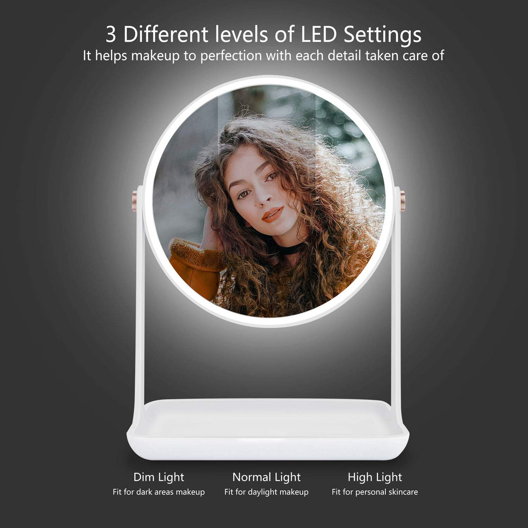 Yuthism Magnified Lighted Makeup Mirror with 1X/3X/10X Magnification- 7 Double Sided Vanity Mirror with Lights, Touch Sensor, Dimmable, Rechargeable & Cordless- Countertop Makeup Mirror with Lights