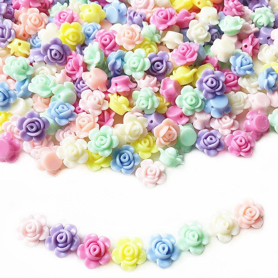 600 Pieces Mixed Iridescent Candy Color Acrylic Rose Flowers Beads Colorful Flat Back Assorted Candy Color Loose Spacer Mixed for Jewelry Making Rainbow Bracelets Necklaces DIY Crafts
