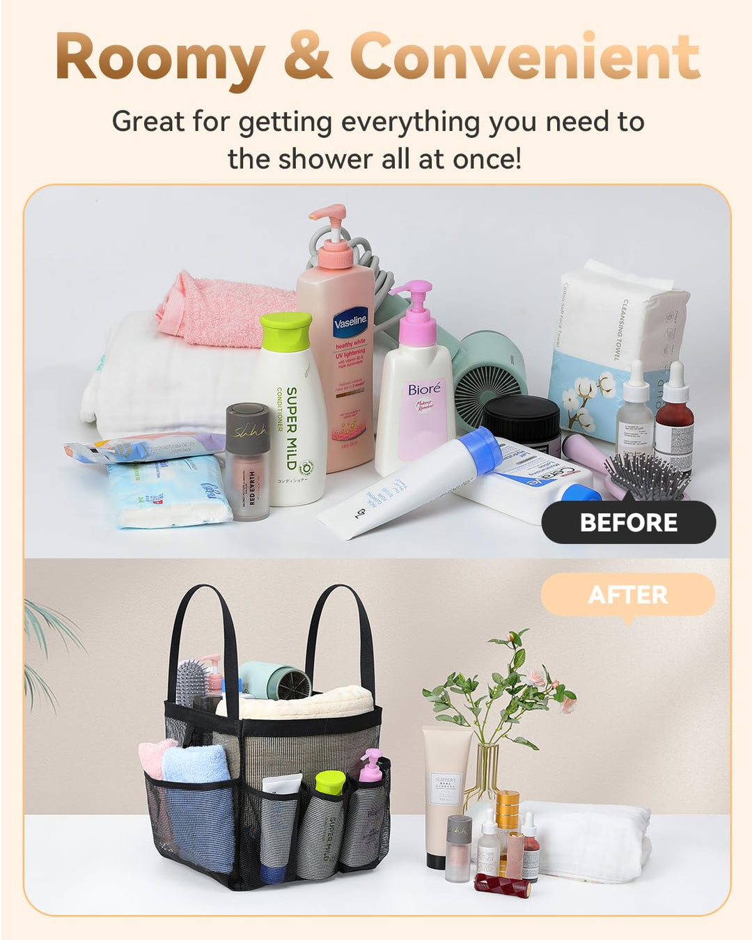 Mesh Shower Caddy Tote, Large Shower Caddy Basket Portable, Quick Dry Hanging Toiletry Bag, 8 Storage Pocket Handle Bath Organizer for College Dorm, Gym, Camp, Travel