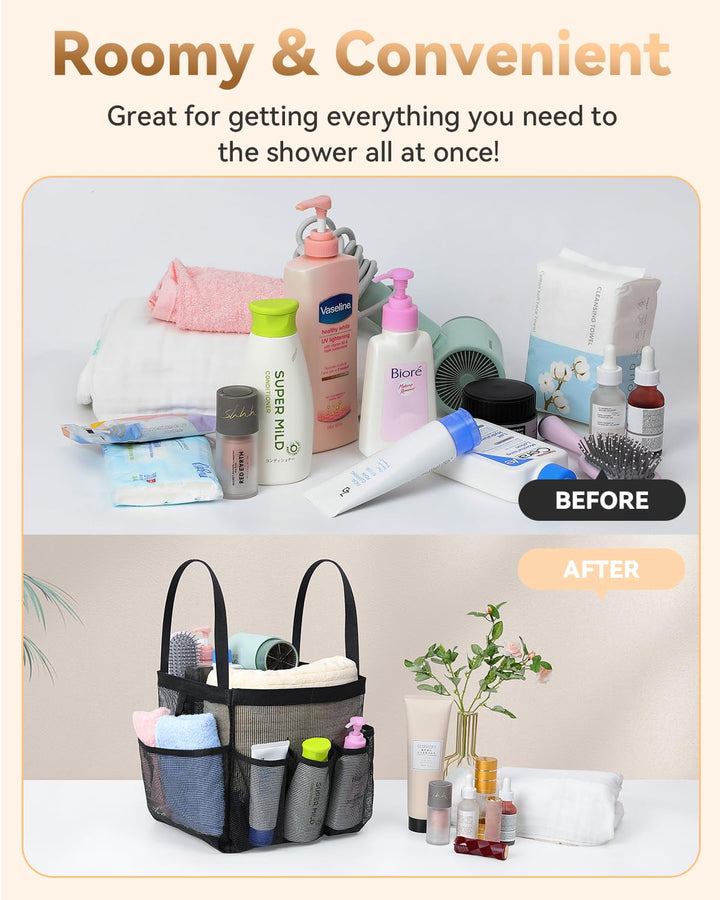 Mesh Shower Caddy Tote, Large Shower Caddy Basket Portable, Quick Dry Hanging Toiletry Bag, 8 Storage Pocket Handle Bath Organizer for College Dorm, Gym, Camp, Travel