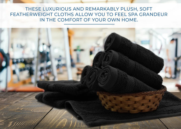 100% Cotton Face Towels 12 Pack - Premium Quality Washcloths Highly Absorbent Towels for Bathroom, Spa, Gym - Quick Dry Essential for Daily Use 12x12 in, 600 GSM – Black