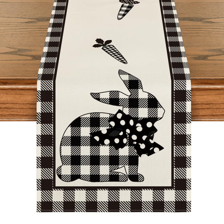 Buffalo Plaid Rabbit Carrots Easter Table Runner, Spring Summer Seasonal Holiday Kitchen Dining Table Decoration for Indoor Outdoor Home Party Decor 13 x 72 Inch