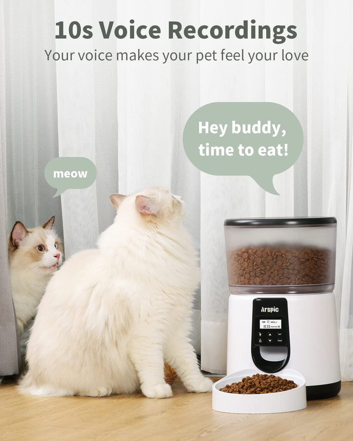 Automatic Cat Feeder, 4L Auto Cat Food Dispenser with Programmable Timer Feeder and Portion Control Automatic Pet Food Feeder for Small &amp; Medium Cats Dogs with Desiccant Bag &amp; Voice Recorder