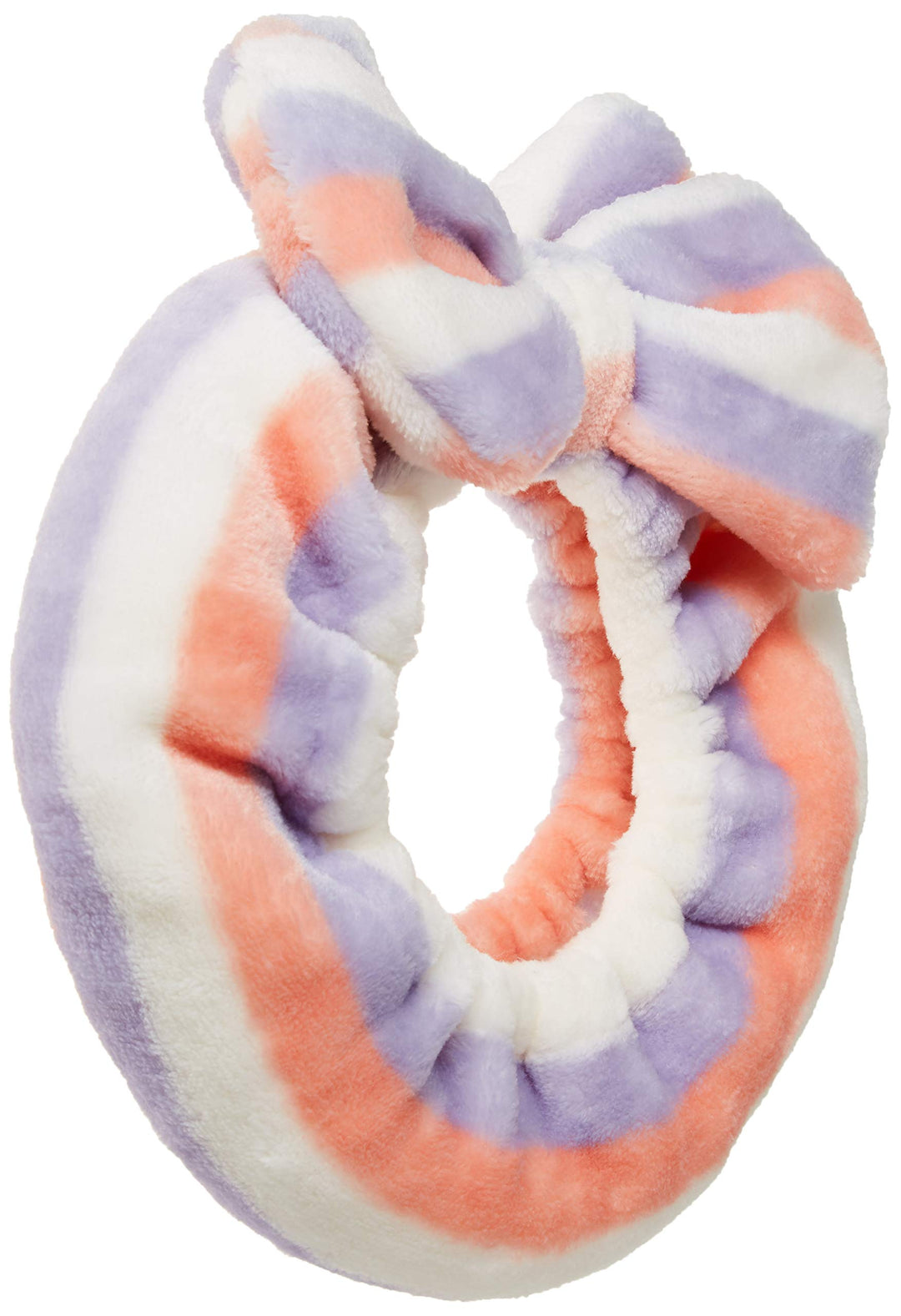 Women Fashion Lovely Soft Carol Fleece Bowknot Bow Makeup Cosmetic Shower Elastic Hair Band Hairlace Headband (Purple Stripe)