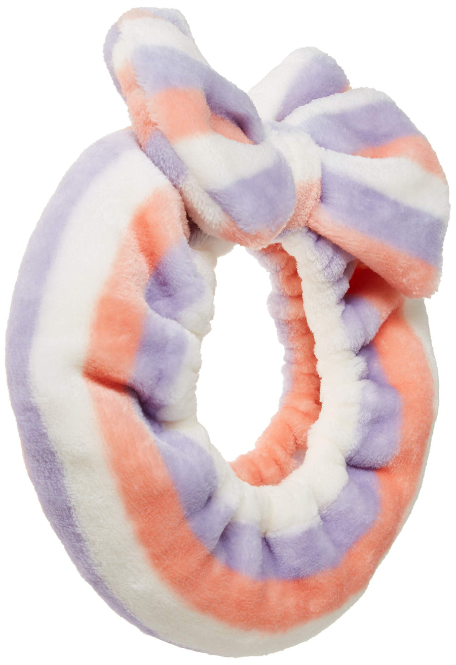 Women Fashion Lovely Soft Carol Fleece Bowknot Bow Makeup Cosmetic Shower Elastic Hair Band Hairlace Headband (Purple Stripe)