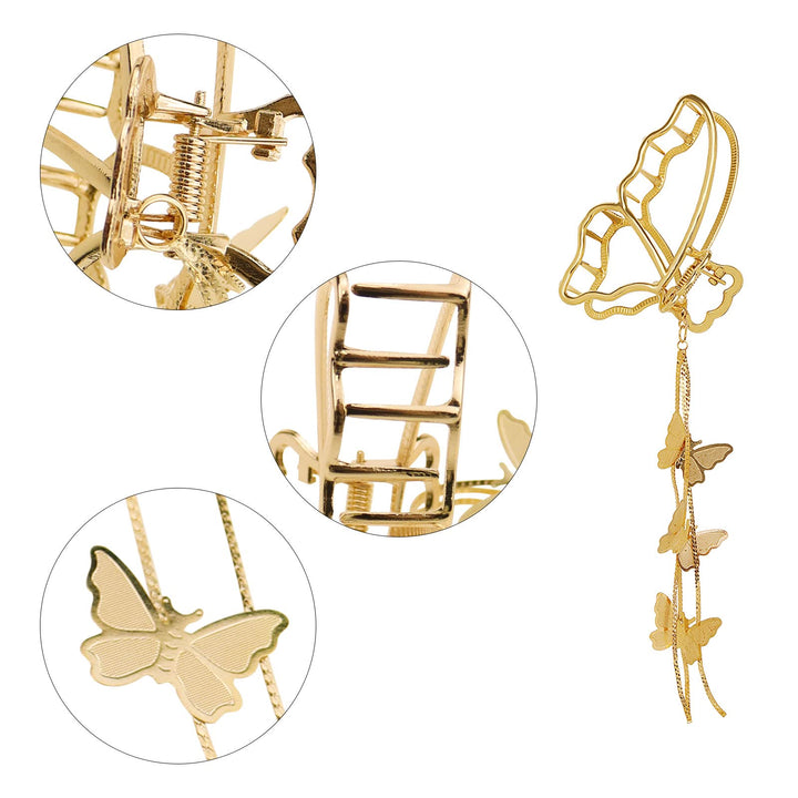 4 PACK Metal Big Gold Butterfly Hair Clips Clamp Tassel Nonslip Hair Claw Hair Accessories for Women Girls for Thinner Thick Hair Styling Fashion Hair Supplies